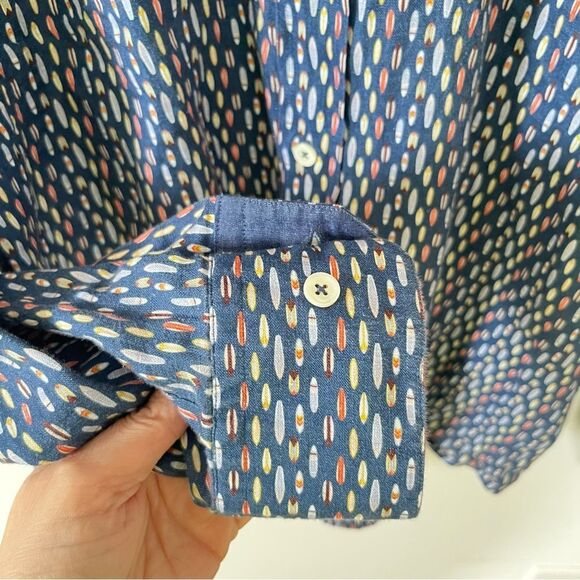 Bugatchi Navy Surfboard Pattern Linen Long Sleeve Button Down Shirt‎ - Picture 3 of 7